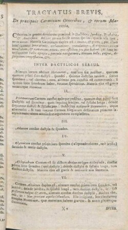 Tractatus Brevis. De præcipuis Carminum Generibus, & eorum Materia.