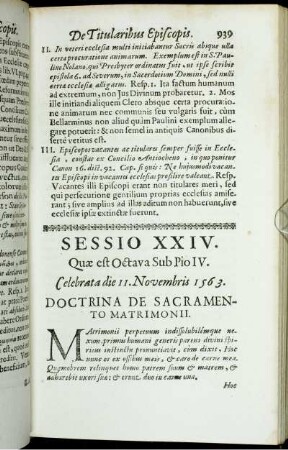 Sessio XXIV. Quæ est Octava Sub Pio IV. Celebrata die 11. Novembris 1563. Doctrina De Sacramento Matrimonii.