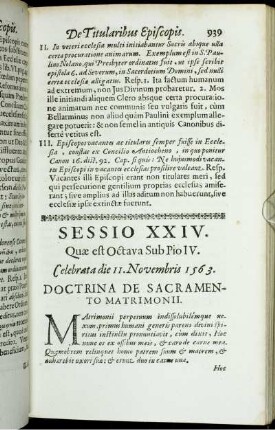 Sessio XXIV. Quæ est Octava Sub Pio IV. Celebrata die 11. Novembris 1563. Doctrina De Sacramento Matrimonii.