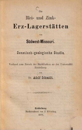 Die Blei- und Zink-Erz-Lagerstätten von Südwest-Missouri : Genetisch-geologische Studie