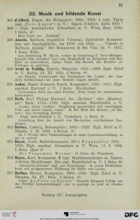 III. Musik und bildende Kunst (Nr. 307-429)