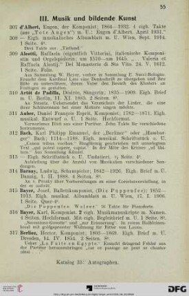 III. Musik und bildende Kunst (Nr. 307-429)