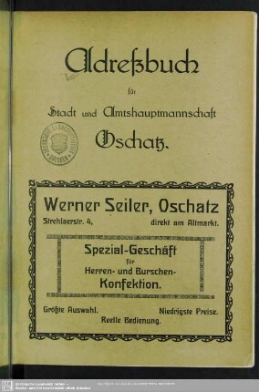 1922: Adreßbuch für Stadt und Amtshauptmannschaft Oschatz