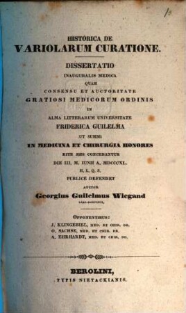 Historica de variolarum curatione : diss. inaug. med.