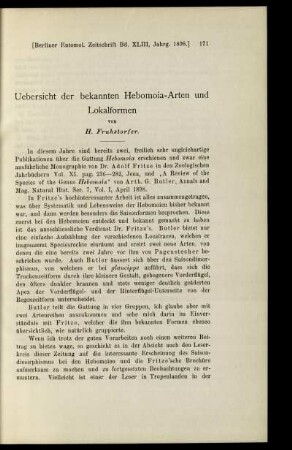 Uebersicht der bekannten Hebomoia-Arten und Lokalformen