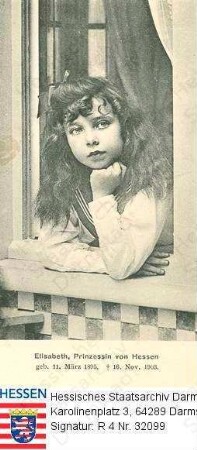 Elisabeth Prinzessin v. Hessen und bei Rhein (1895-1903) / Porträt im Matrosenkleid in Fensterrahmen lehnend, Brustbild