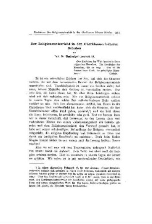 Der Religionsunterricht in den Oberklassen höherer Schulen
