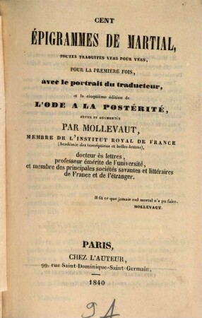 Cent Épigrammes de Martial