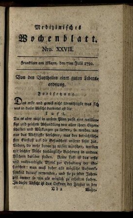 Nro. XXVII. Frankfurt am Mayn, den 7ten Julii 1792. - Nro. XXX. Frankfurt am Mayn, den 28ten Julii 1792.