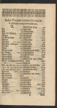 Index Vocum vernacularum in Vestibulo comprehensarum