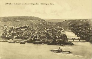 Bingen a. Rhein vom Niederwald gesehen. Mündung der Nahe.