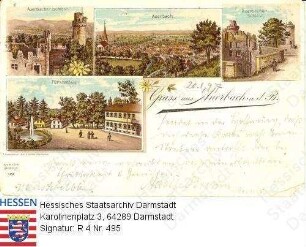Auerbach an der Bergstraße, Panorama mit Schloss sowie Schloss mit Aufgang Fürstenlager