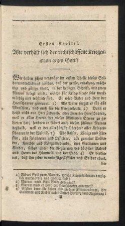 Erstes Kapitel. Wie verhält sich der rechtschaffene Kriegesmann gegen Gott