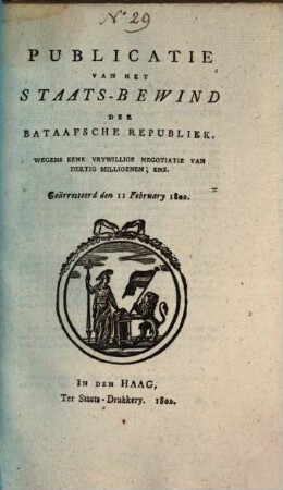 Publicatie van het Staats-Bewind der Bataafsche Republiek. 1802, 11. Feb.