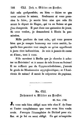 No. CLI. Johannes v. Müller an Forster
