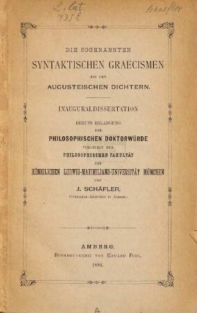 Die sogenannten syntaktischen Graecismen bei den augusteischen Dichtern
