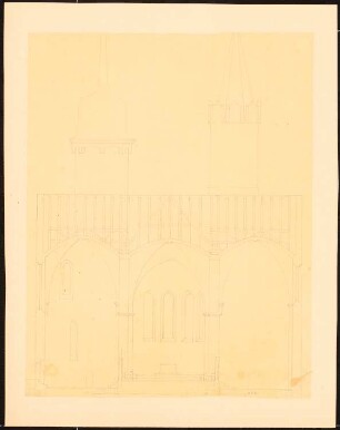 Dom, Merseburg: Querschnitt in Höhe der Vierung mit Blick zum Chor, Maßstabsleiste (Rheinl. Fuß)