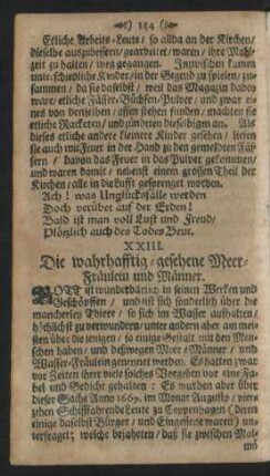 XXIII. Die wahrhafftig-gesehene Meer-Fräulein und Männer.