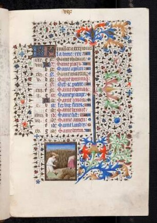 Kalendar: Juli; Monatsbild: Kornernte; Bordüre