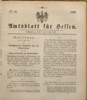 № 42. Ausgegeben zu Cassel am 8. Juli 1867.