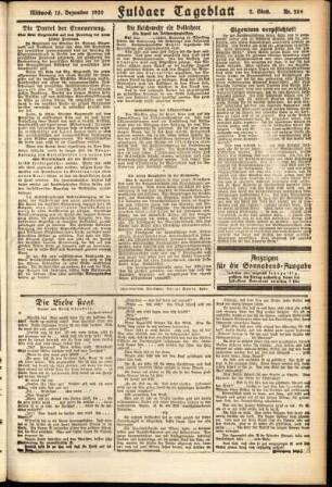 Zweite Ausgabe vom Mittwoch, den 15. Dezember 1920.