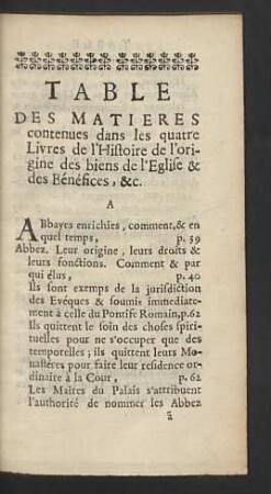 Table des matieres