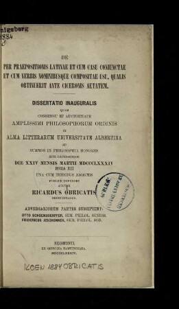 De per praepositionis latinae et cum casu coniunctae et cum verbis nominibusque compositae usu, qualis obtinuerit ante Ciceronis aetatem