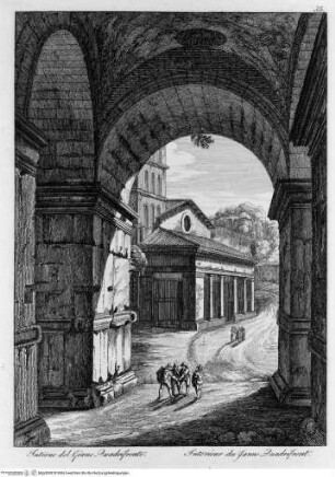 Les monumens plus célebres de Rome ancienne et les quatre basiliques principales de Rome moderne, Tav. 35: Arco di Giano, interno, vista verso S. Giorgio in Velabro