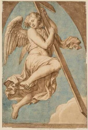 Zum Himmel schwebender Engel mit Kreuz