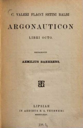 C. Valeri Flacci Setini Balbi Argonauticon : libri octo