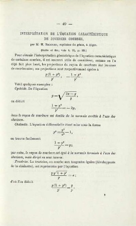 INTERPRÉTATION DE L'ÉQUATION CARACTÉRISTIQUE DE DIVERSES COURBES.