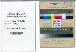 Entnazifizierung Richard Korbmacher, geb. 04.09.1888 (Verw.Inspektor)