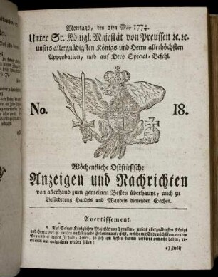 No. 18. Montags, den 2ten May 1774