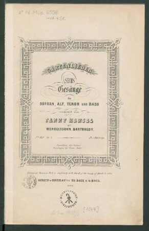 Gartenlieder : Sechs Gesänge für Sopran, Alt, Tenor Und Bass ; Ites Heft ; Op. 3