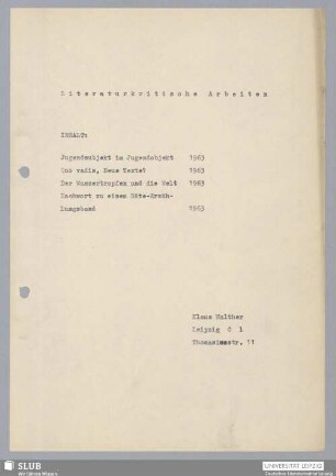 Literaturkritische Arbeiten