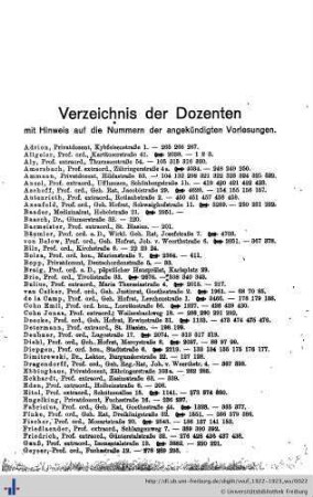 Verzeichnis der Dozenten.