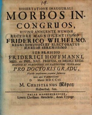 Diss. inaug. de morbis incongruos
