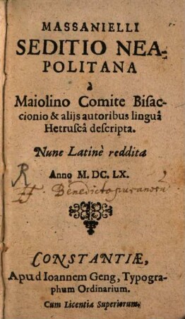Massanielli Seditio Neapolitana : Nunc Latinè reddita