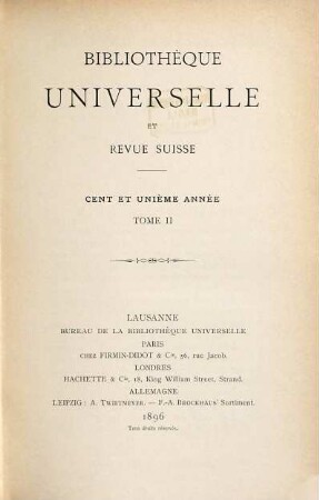 Bibliothèque universelle et revue suisse. 2 = 101. 1896