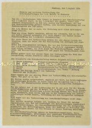 Hektografiertes Informationsblatt zur Vorbereitung eines Gewerkschaftstages