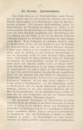 Die Parochie. Bekenntnißstand