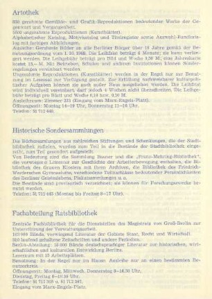 Artothek ; Historische Sondersammlungen ; Fachabteilung Ratsbibliothek