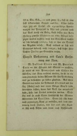 Cicero's Verbannung und Cato's Entfernung aus Rom
