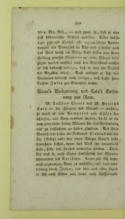 Cicero's Verbannung und Cato's Entfernung aus Rom