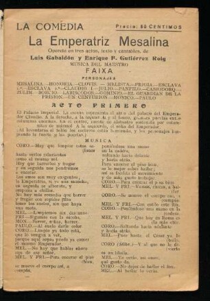 La emperatriz Mesalina : opereta en tres actos, texto y cantables