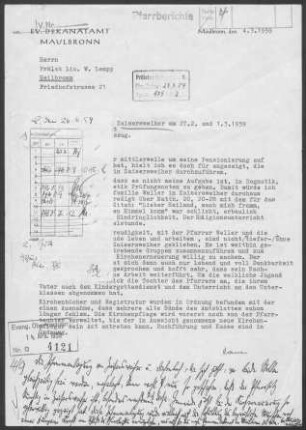 Zaisersweiher mit Burrainhof und Mettenbacher Mühle (beide zu Diefenbach): Visitationsbericht mit Pfarrbericht 1959