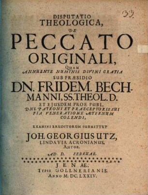 Disp. theol. de peccato originali