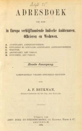 6.1896: Adresboek van alle in Europa verblijfhoudende Indische ambtenaren, officieren en weduwen