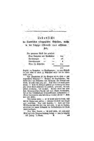 Uebersicht der sämmtlichen pädagogischen Schriften, welche in der Leipziger Ostermesse 1802 erschienen sind