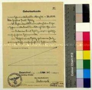 Beglaubigte Abschrift der Geburtsurkunde von 1889 für den Arbeiter Otto Schulze